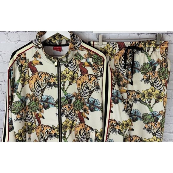 VICTORIOUS Men's Tiger 2 Pc Tracksuit Set Full Zip Sweatshirt Sweatpants Large - Picture 2 of 14